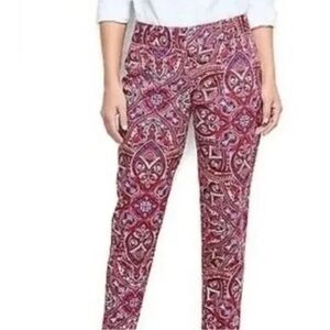 Lands End Paisley Pink Purple Pants Size 8 Slim Leg Fit 2